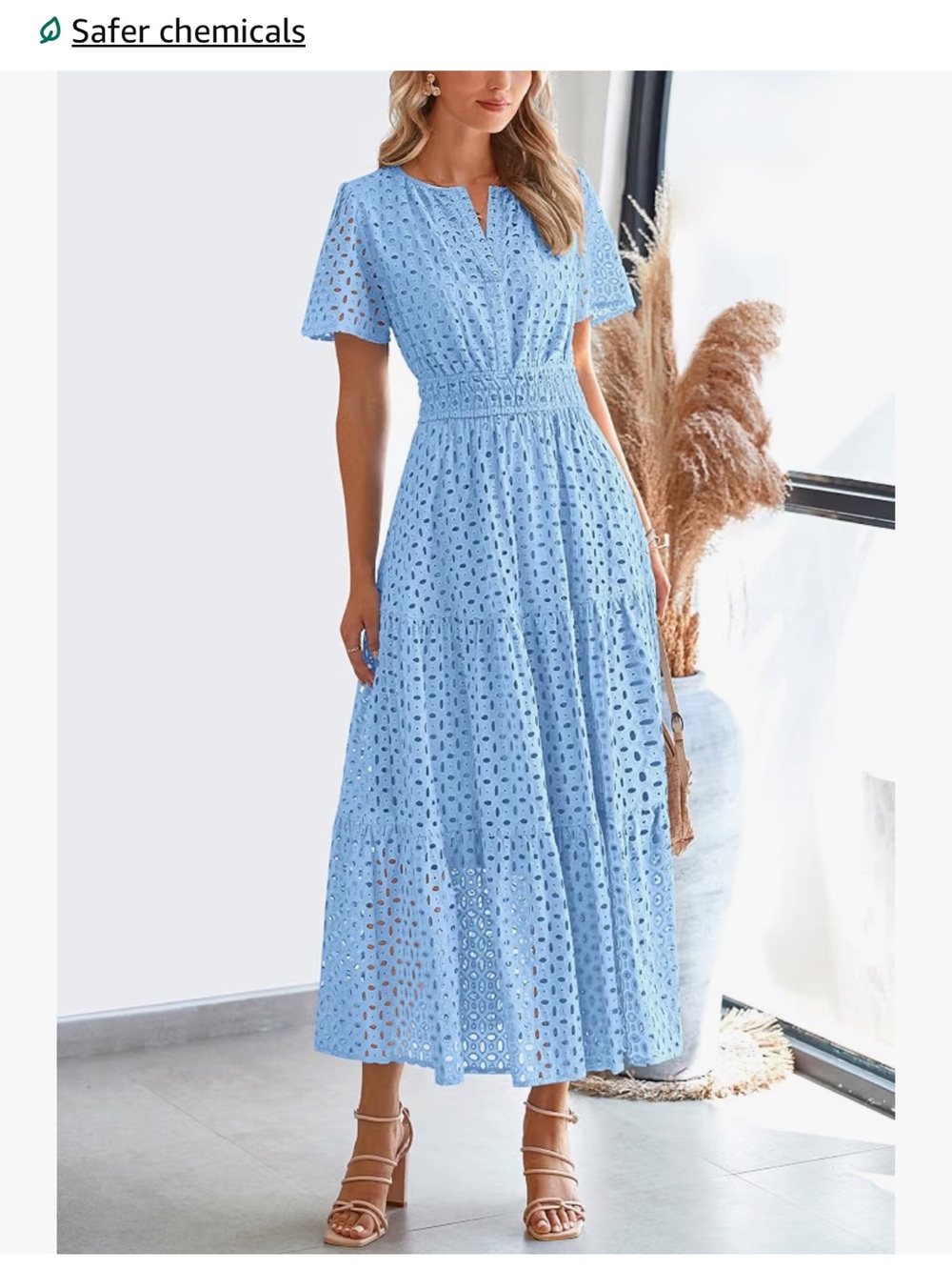 Amazon Light Blue Eyelet Maxi Dress with Elastic Waist